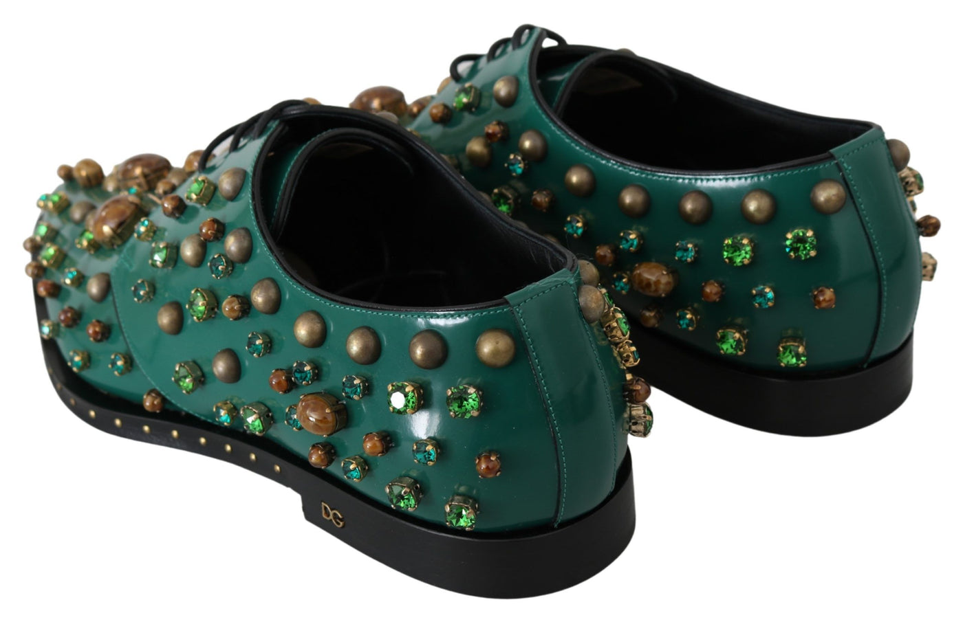 Dolce & Gabbana Grünes Leder Kristall Kleid Broque Schuhe