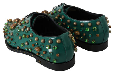 Dolce & Gabbana Grünes Leder Kristall Kleid Broque Schuhe