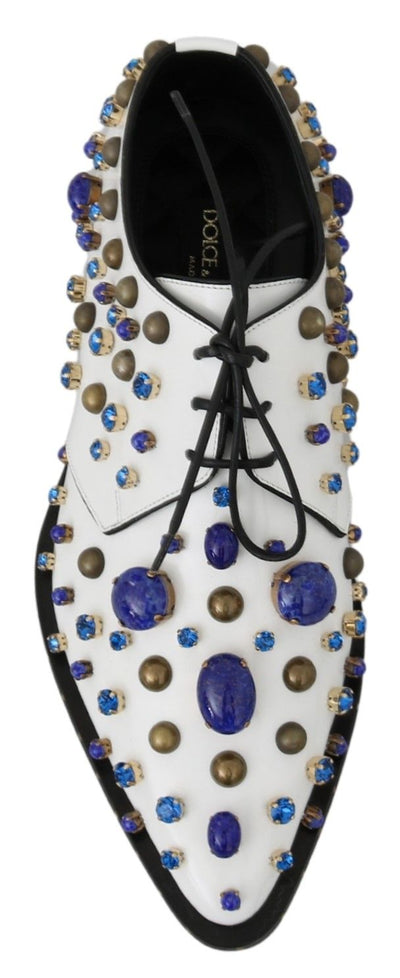 Dolce & Gabbana Weiß Leder Kristalle Kleid Broque Schuhe