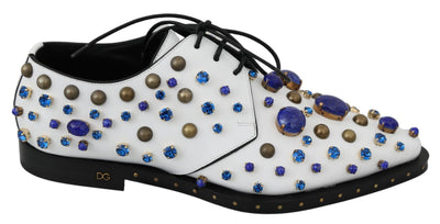 Dolce & Gabbana Weiß Leder Kristalle Kleid Broque Schuhe