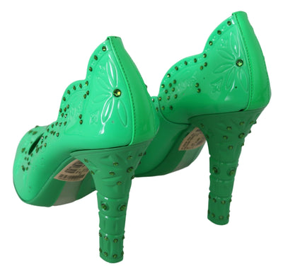 Dolce & Gabbana Grüne Crystal Floral Heels CINDERELLA Schuhe