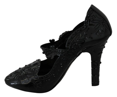 Dolce & Gabbana Schwarz Floral Kristall CINDERELLA Heels Schuhe