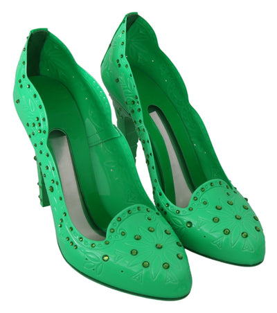 Dolce & Gabbana Grün Kristall Floral CINDERELLA Heels Schuhe