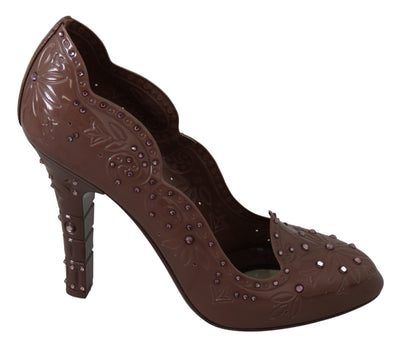 Dolce & Gabbana Braune Floral Crystal Heels CINDERELLA Schuhe