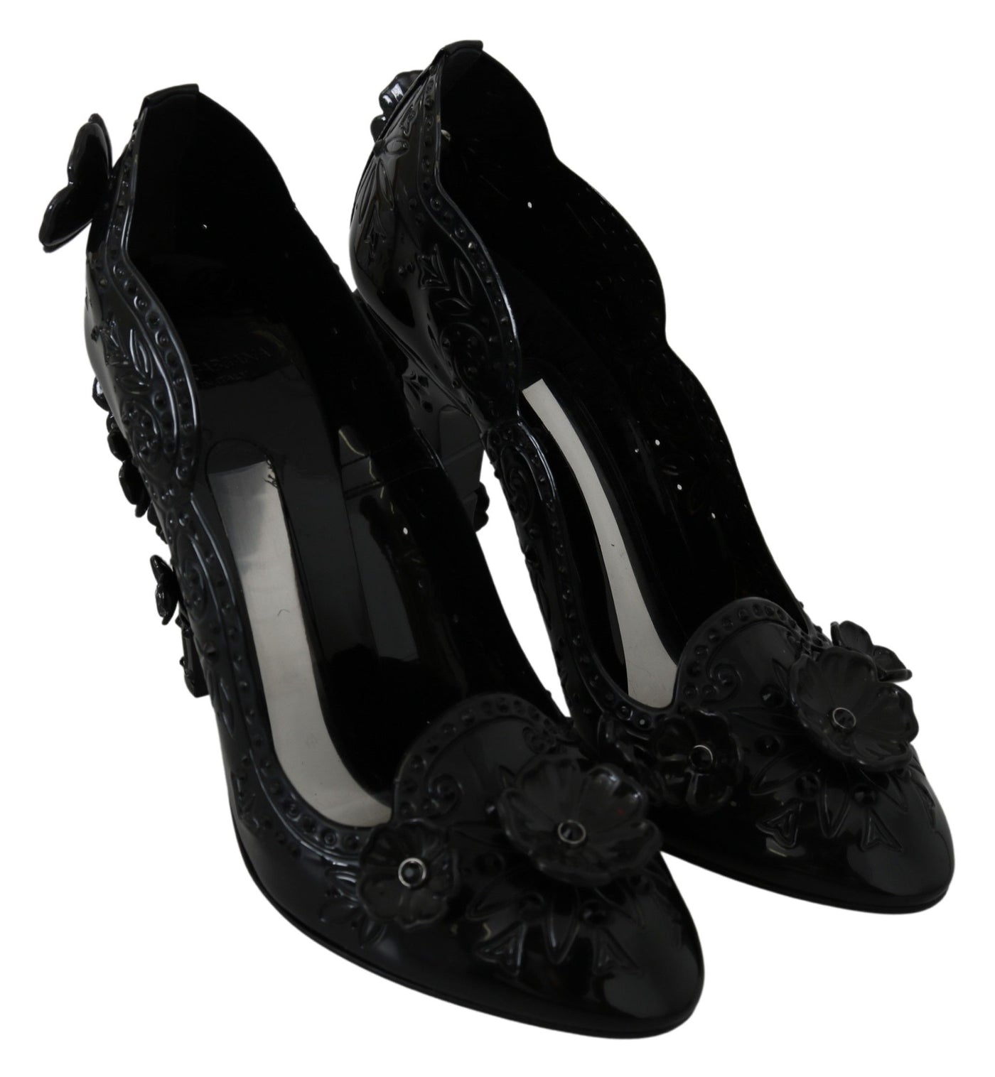 Dolce & Gabbana Schwarz Floral Kristall CINDERELLA Heels Schuhe