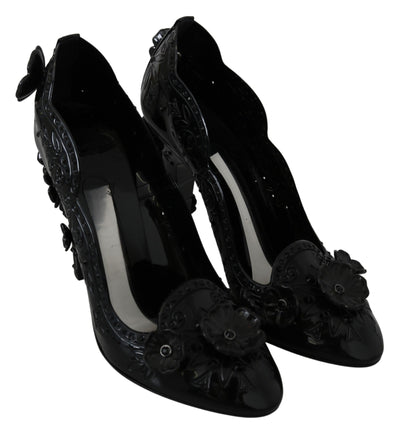 Dolce & Gabbana Schwarz Floral Kristall CINDERELLA Heels Schuhe