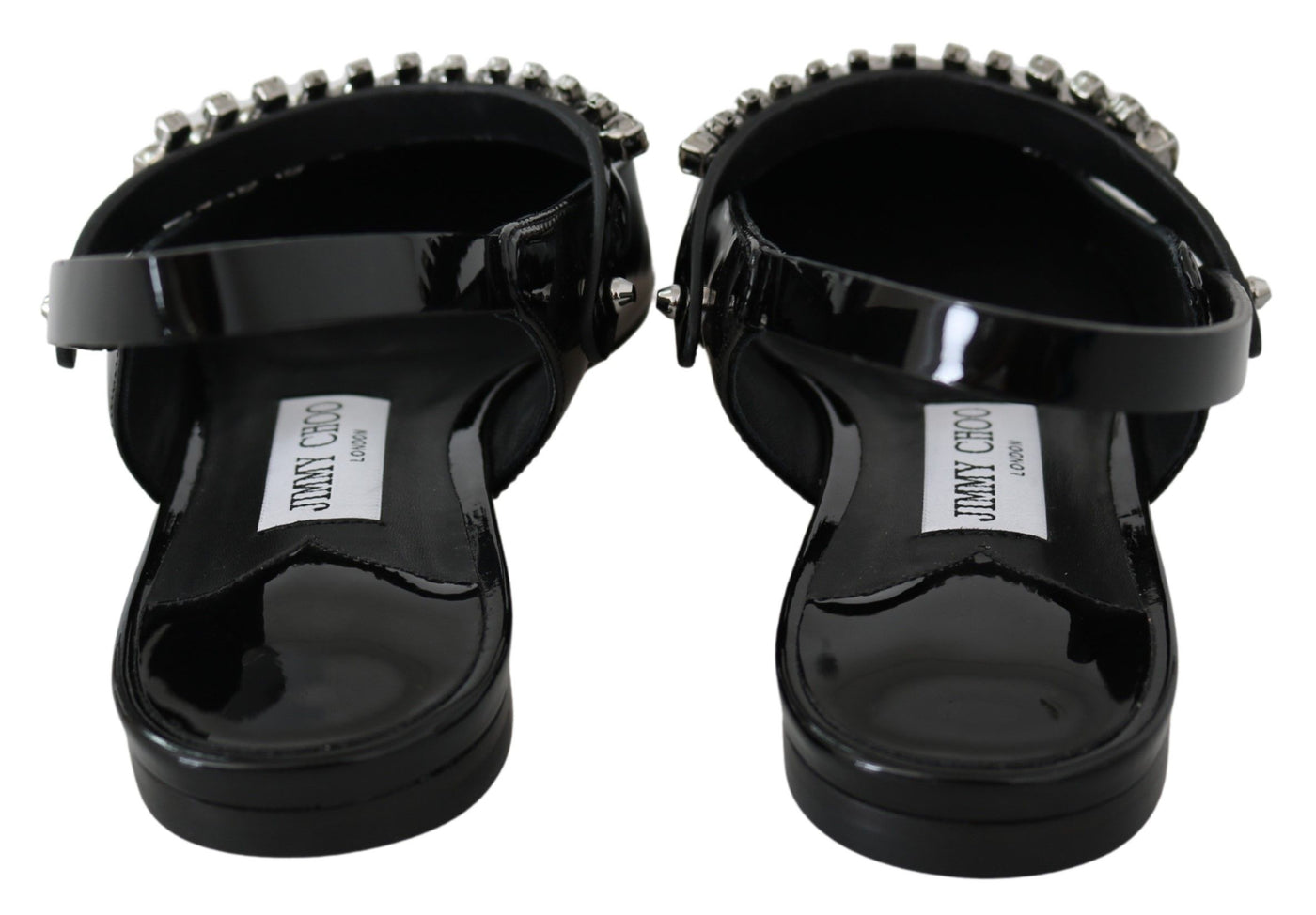 Jimmy Choo Elegante schwarze Lack-Flats mit Kristall-Akzent
