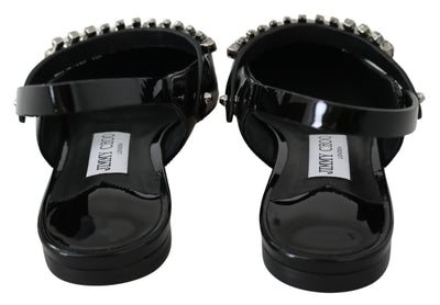 Jimmy Choo Elegante schwarze Lack-Flats mit Kristall-Akzent
