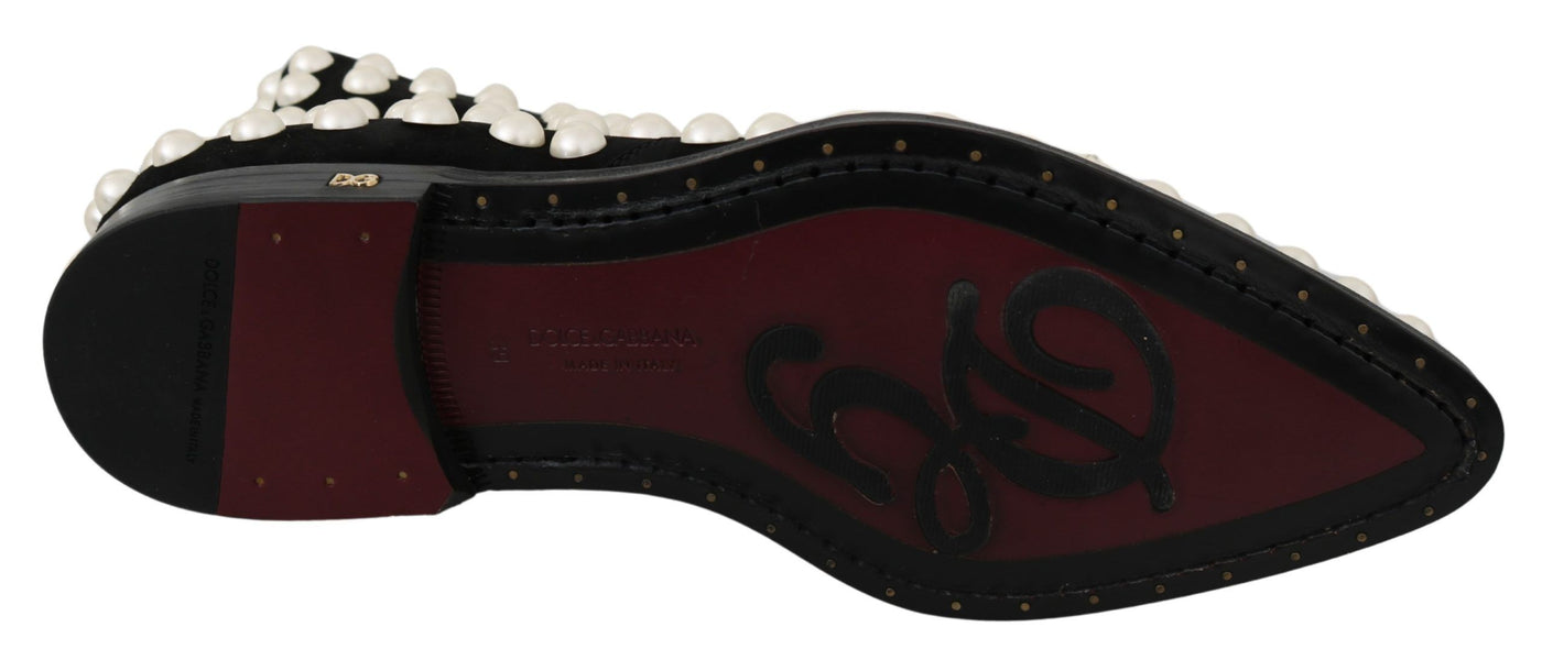 Dolce & Gabbana Schwarz Wildleder Perlen Nieten Stiefel Schuhe
