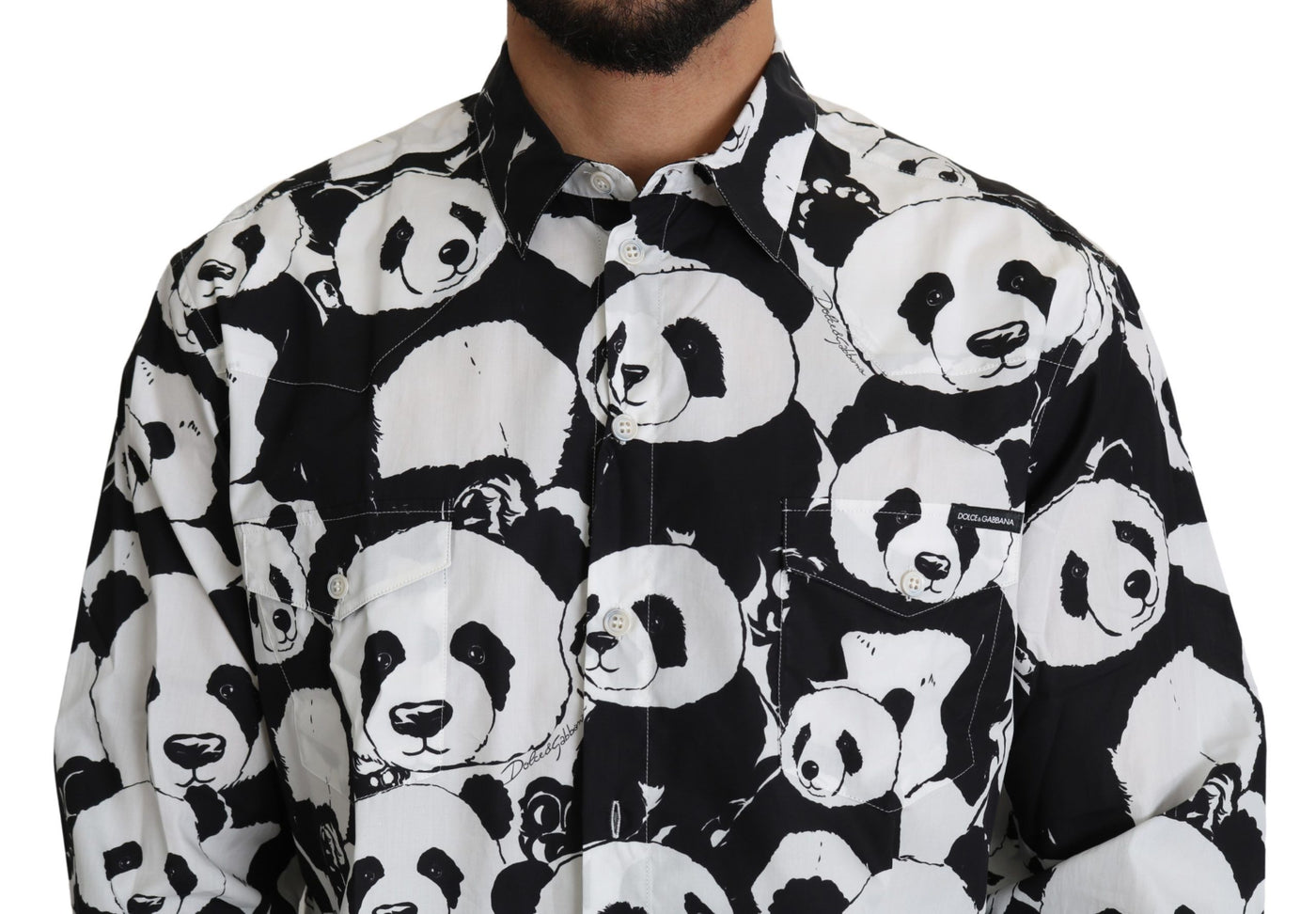 Dolce & Gabbana Schwarzer Panda Herren Freizeithemd 100% Baumwolle