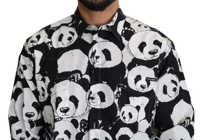 Dolce & Gabbana Schwarzer Panda Herren Freizeithemd 100% Baumwolle