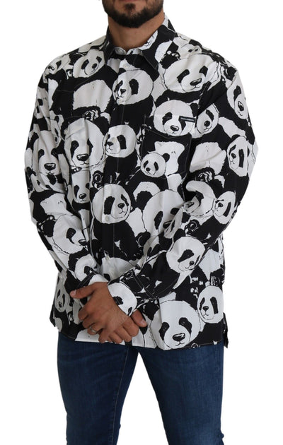 Dolce & Gabbana Schwarzer Panda Herren Freizeithemd 100% Baumwolle