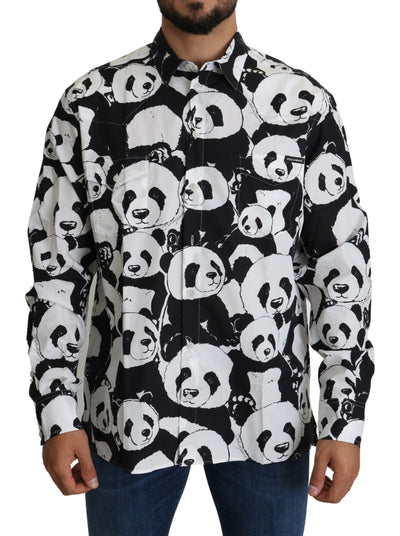 Dolce & Gabbana Schwarzer Panda Herren Freizeithemd 100% Baumwolle