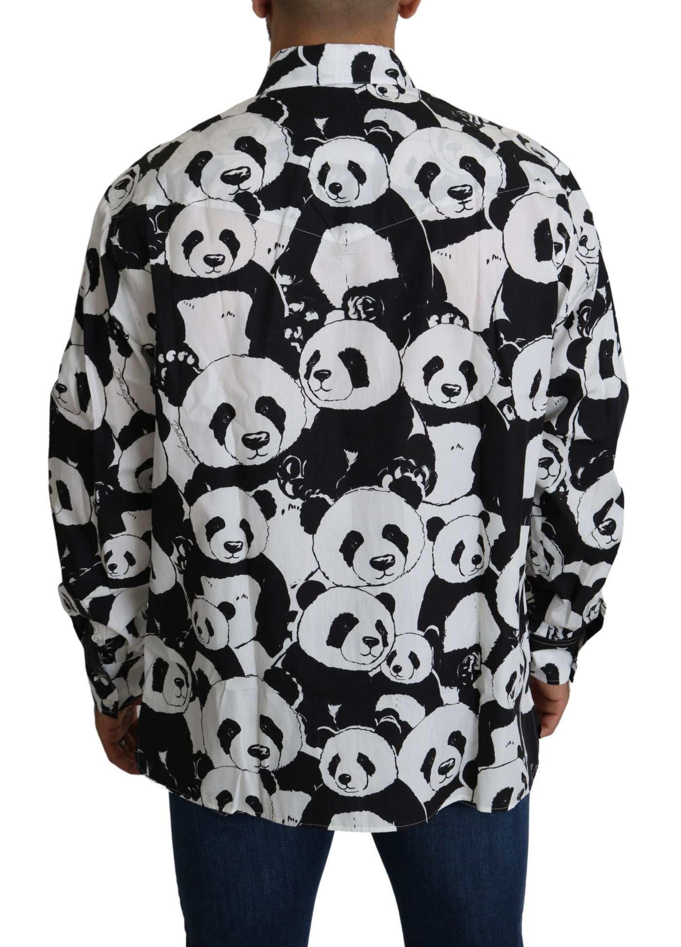 Dolce & Gabbana Schwarzer Panda Herren Freizeithemd 100% Baumwolle