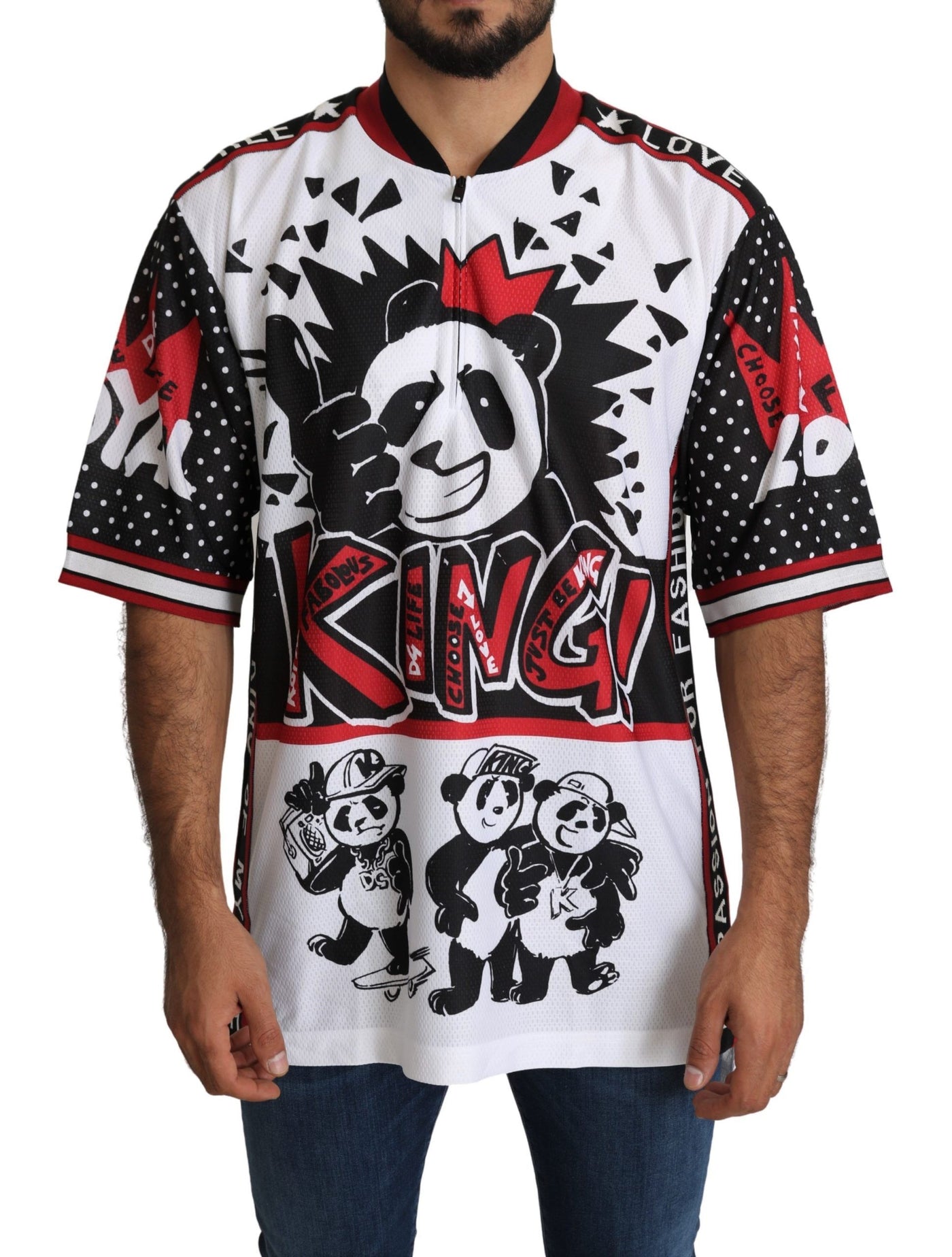 Dolce & Gabbana Weißes King Panda Top Polyester Herren-T-Shirt