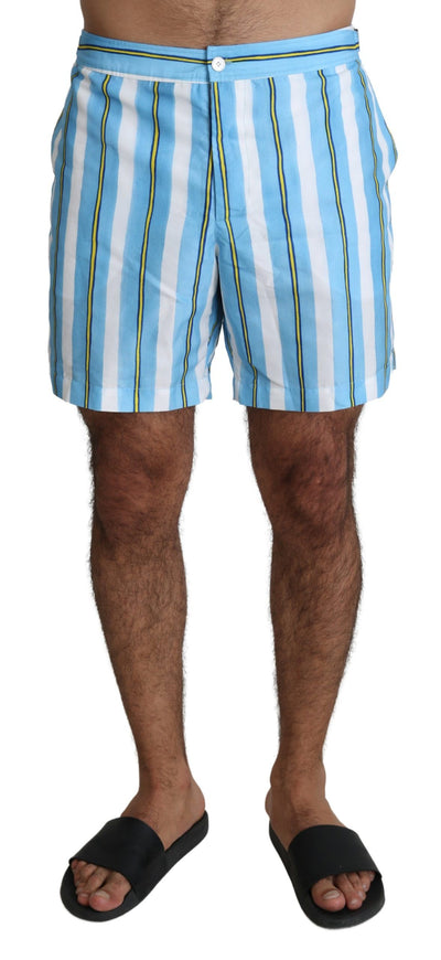 Dolce & Gabbana Blau gestreifte Beachwear Herren Badeshorts