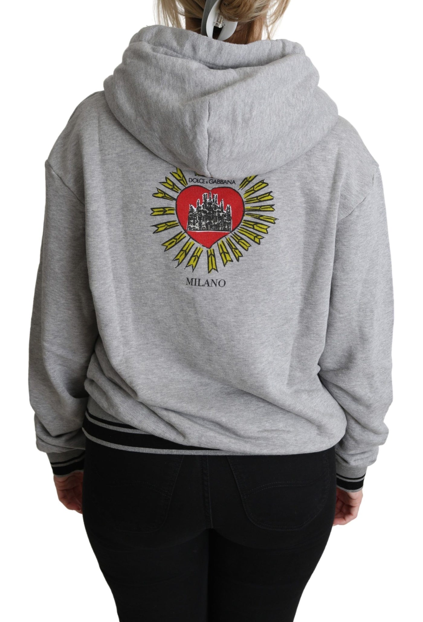 Dolce & Gabbana Grauer bedruckter Kapuzenpullover mit exklusivem Logo