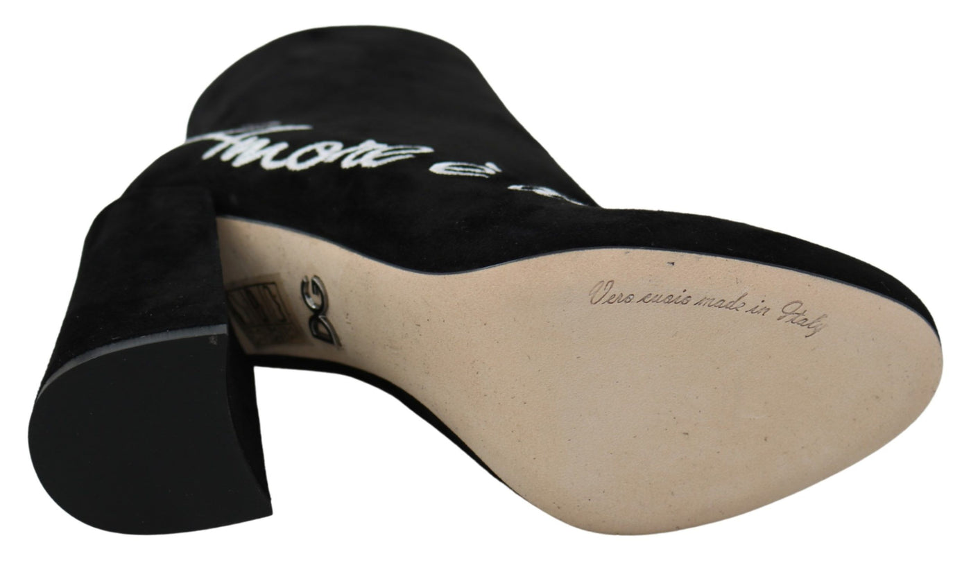 Dolce & Gabbana Schwarz Wildleder L'Amore E'Bellezza Stiefel Schuhe
