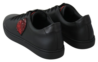 Dolce & Gabbana Schwarz Leder Liebe Herz Turnschuhe Damen Schuhe