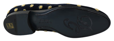 Dolce & Gabbana Blau Samt Krone Hausschuhe Loafers Schuhe
