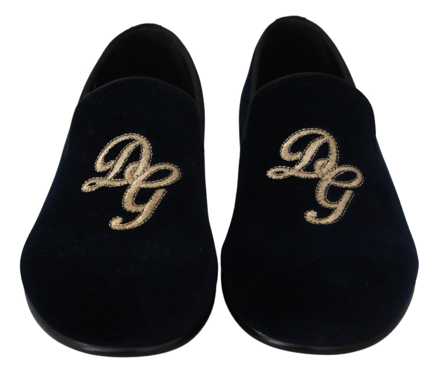 Dolce & Gabbana Blauer Samt Gold Logo Slipper Loafers Schuhe