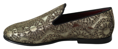 Dolce & Gabbana Gold Jacquard Flats Herren Loafers Schuhe