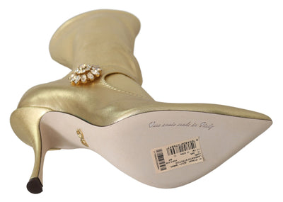 Dolce & Gabbana Gold Strassstiefel Socken Schuhe