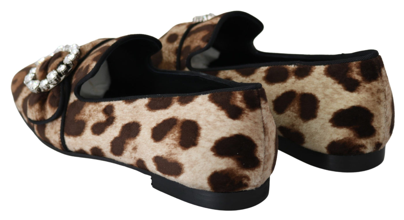 Dolce & Gabbana Braun Leopard Print Kristalle Loafers Flats Schuhe