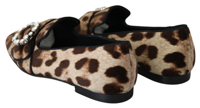 Dolce & Gabbana Braun Leopard Print Kristalle Loafers Flats Schuhe
