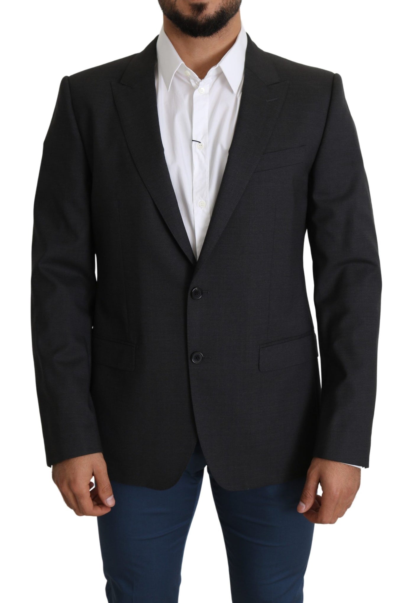 Dolce & Gabbana Grauer einreihiger Wollmantel Blazer