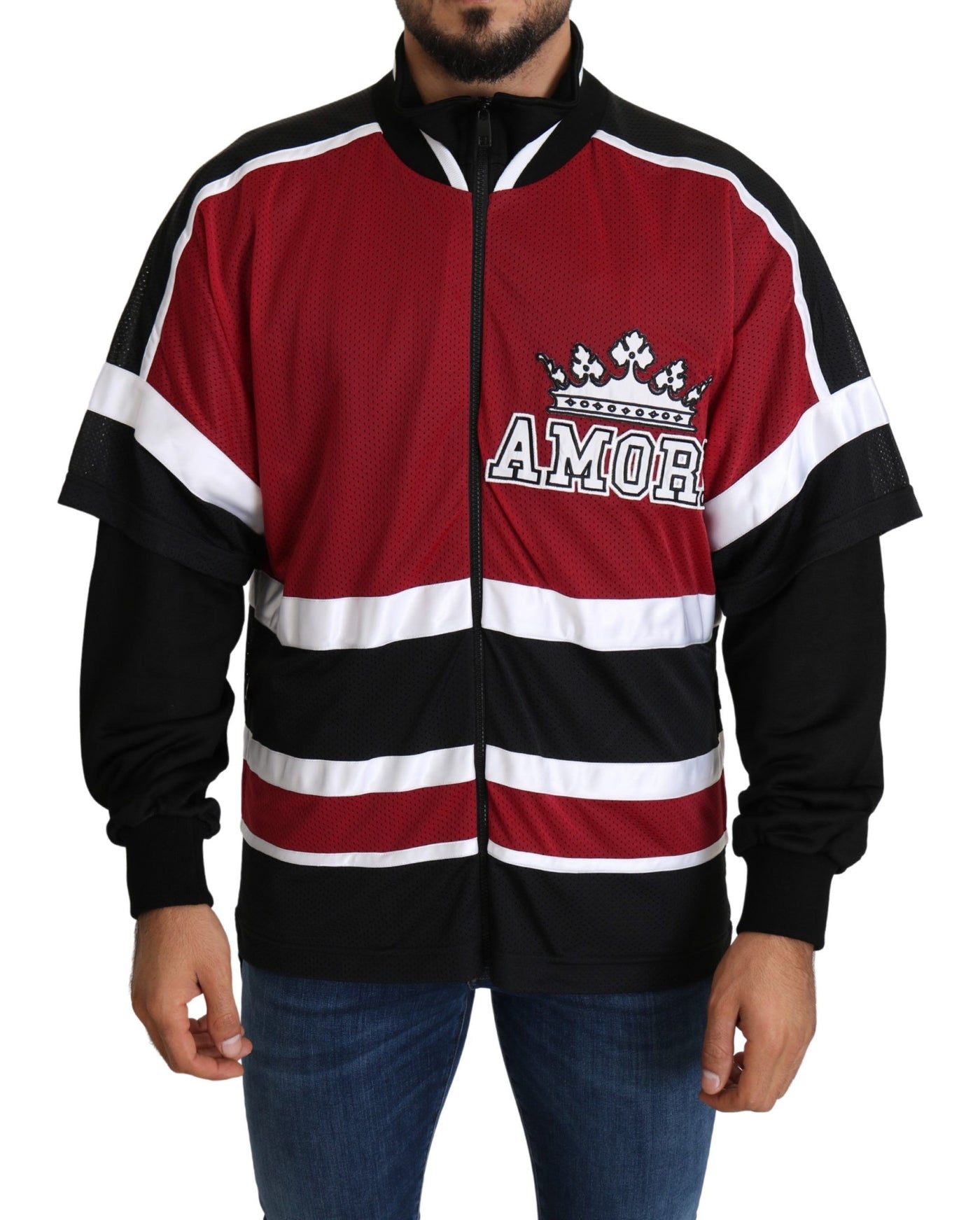 Dolce & Gabbana Rot Schwarz AMORE Sport Pullover mit Reißverschluss
