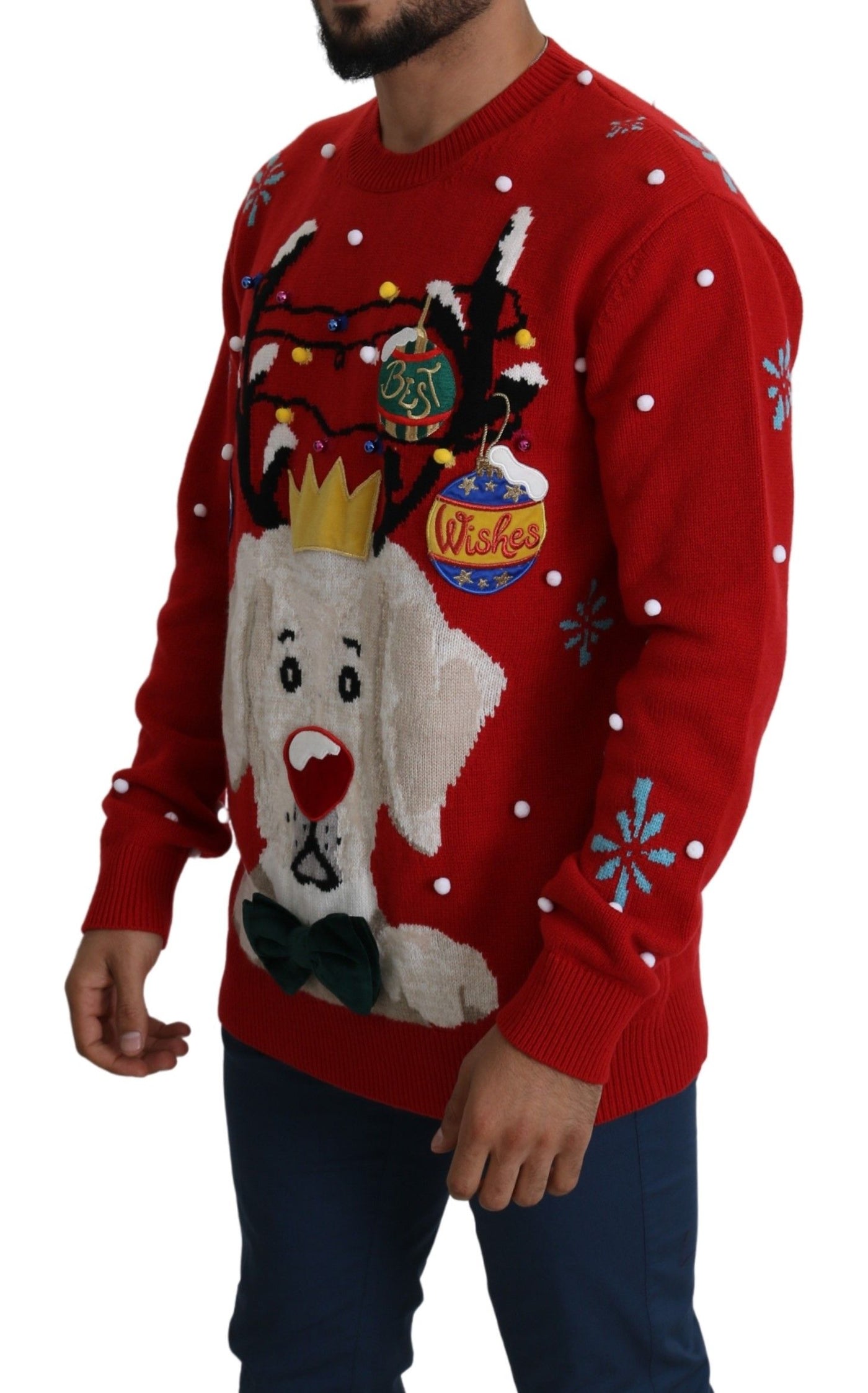 Dolce & Gabbana Roter Weihnachtshund Pullover Kaschmirpullover