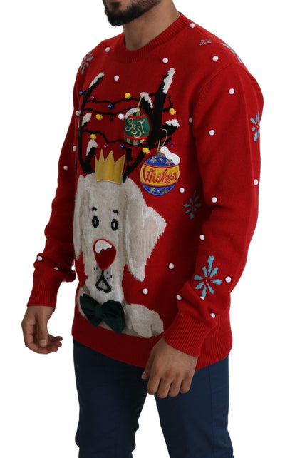 Dolce & Gabbana Roter Weihnachtshund Pullover Kaschmirpullover