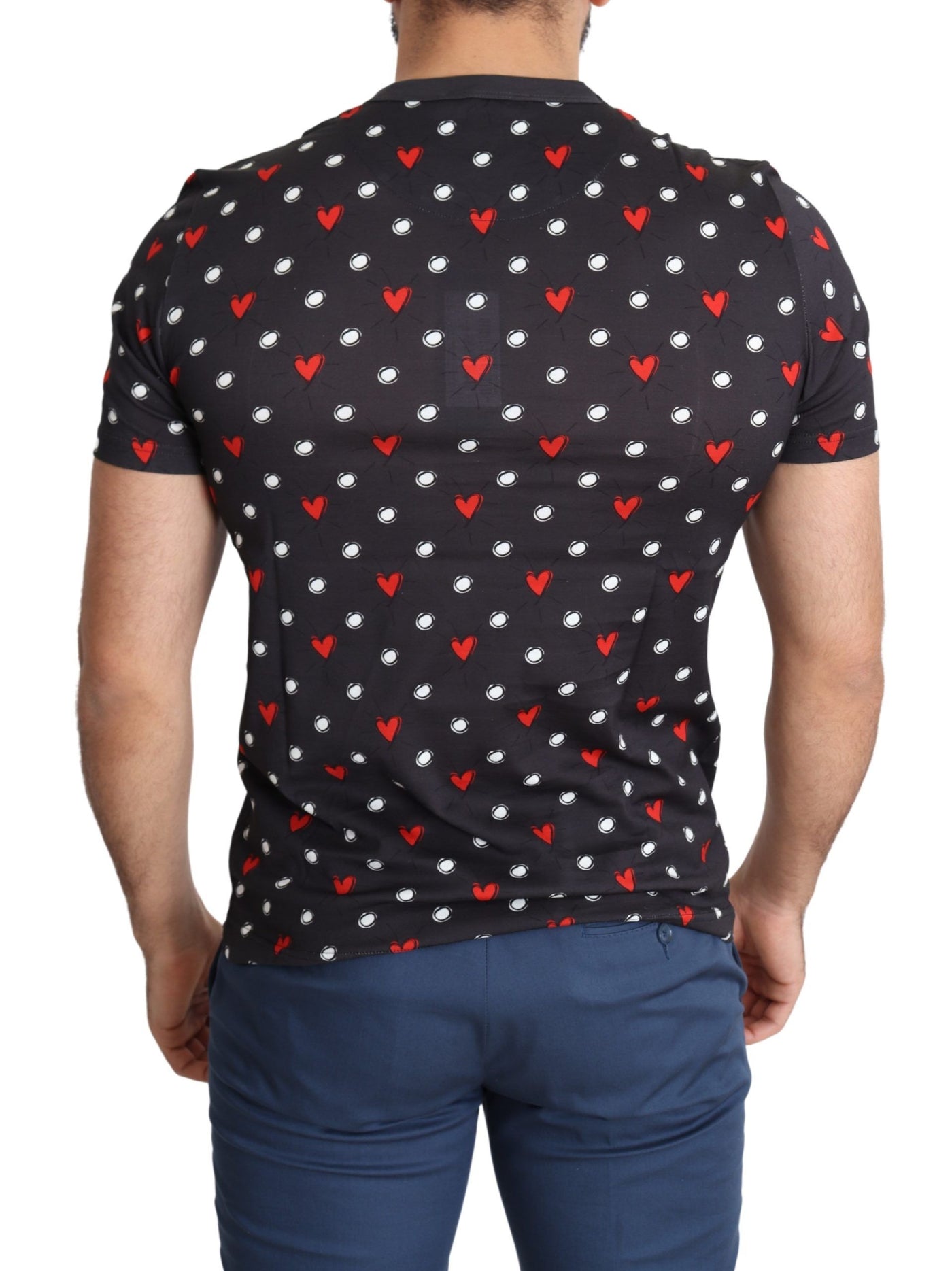 Dolce & Gabbana Dunkelgraues Baumwoll-T-Shirt mit Herzdruck für Männer