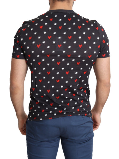 Dolce & Gabbana Dunkelgraues Baumwoll-T-Shirt mit Herzdruck für Männer