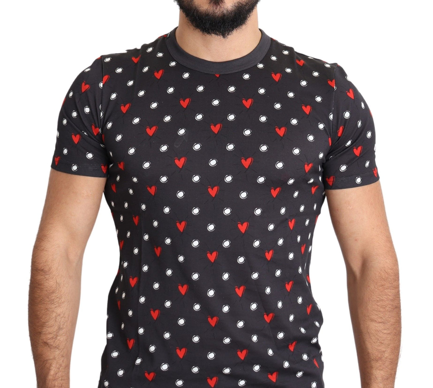 Dolce & Gabbana Dunkelgraues Baumwoll-T-Shirt mit Herzdruck für Männer
