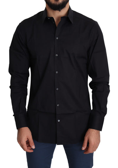 Dolce & Gabbana Schwarzes Formal GOLD Hemd aus Baumwollstretch
