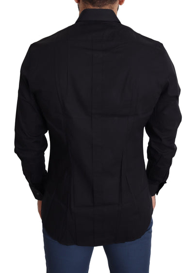 Dolce & Gabbana Schwarzes Formal GOLD Hemd aus Baumwollstretch