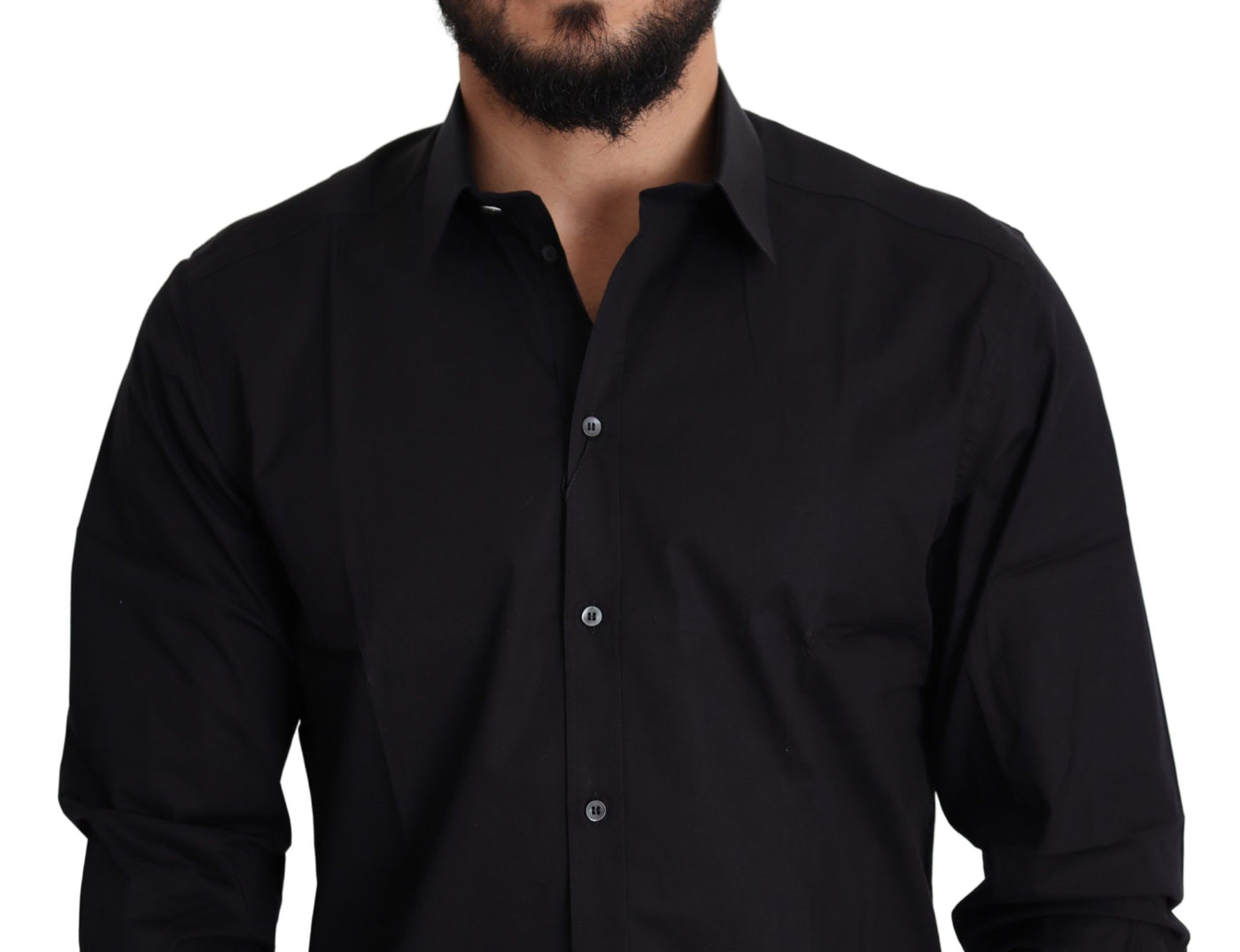 Dolce & Gabbana Schwarzes Formal GOLD Hemd aus Baumwollstretch