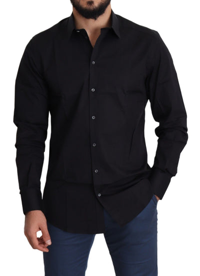 Dolce & Gabbana Schwarzes Formal GOLD Hemd aus Baumwollstretch