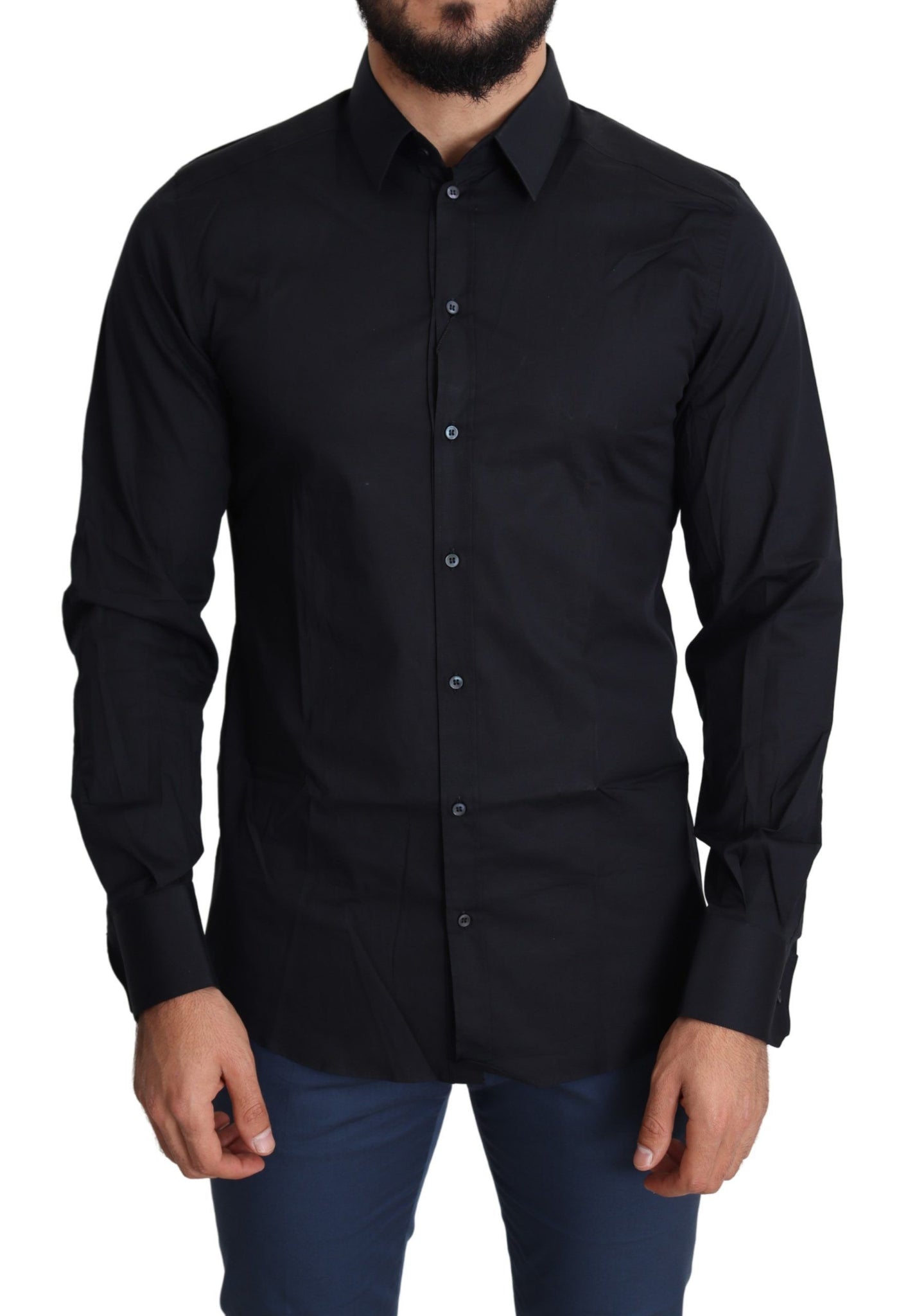 Dolce & Gabbana Blaues Formal GOLD Hemd aus Baumwolle