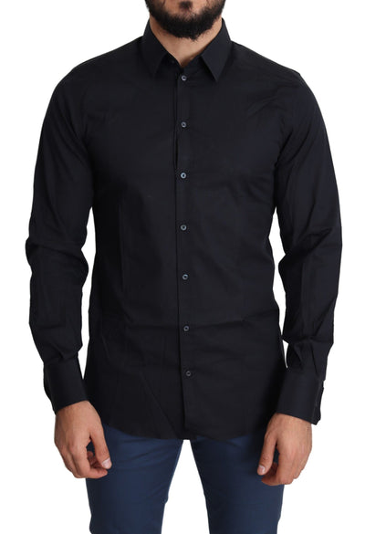 Dolce & Gabbana Blaues Formal GOLD Hemd aus Baumwolle