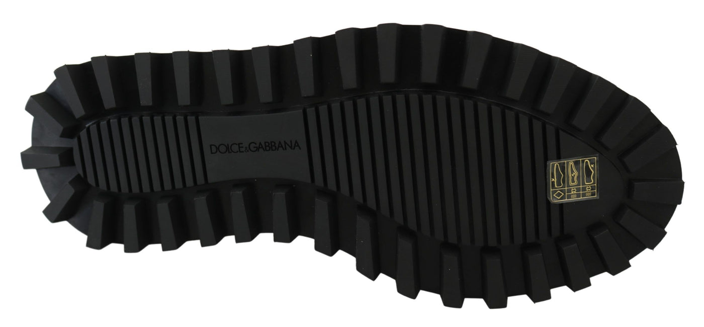 Dolce & Gabbana Schwarze gummierte Kalbsleder Chunky Derby Vulcano Schuhe
