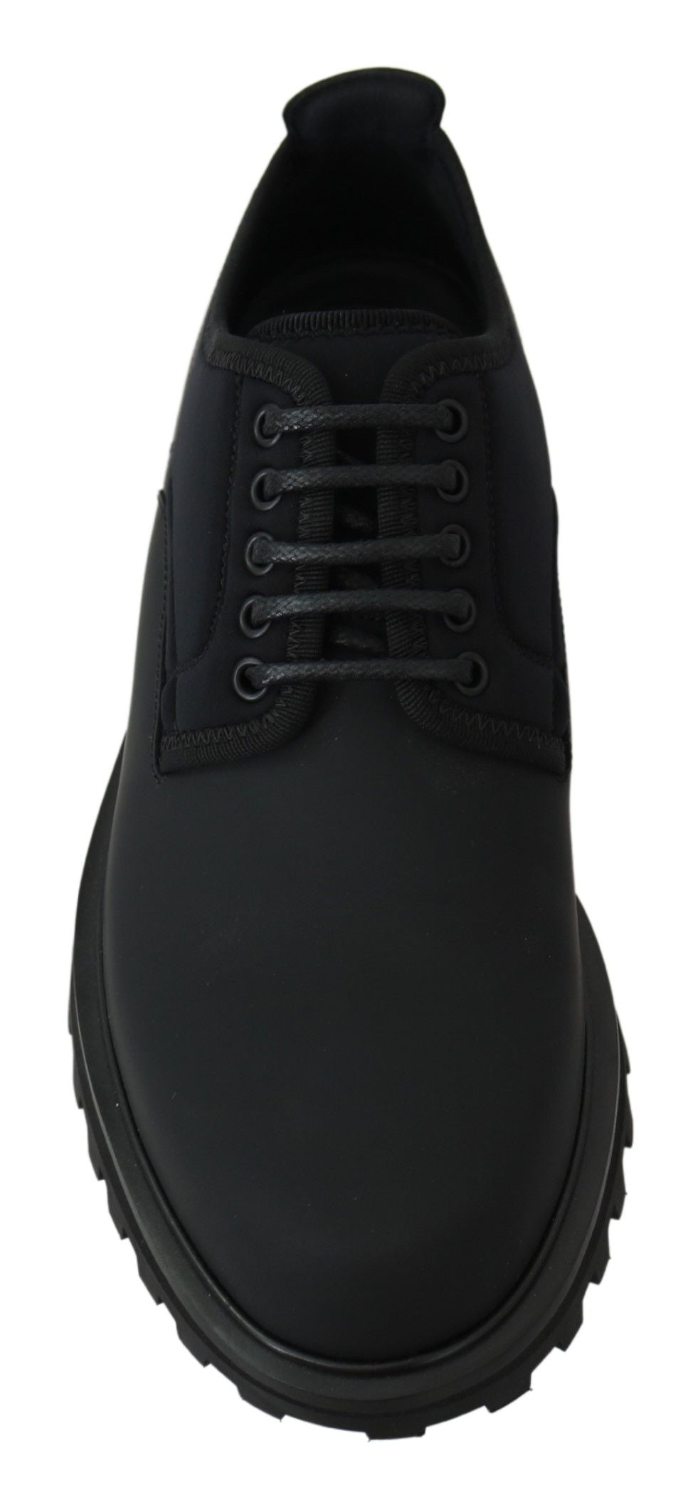 Dolce & Gabbana Schwarze gummierte Kalbsleder Chunky Derby Vulcano Schuhe