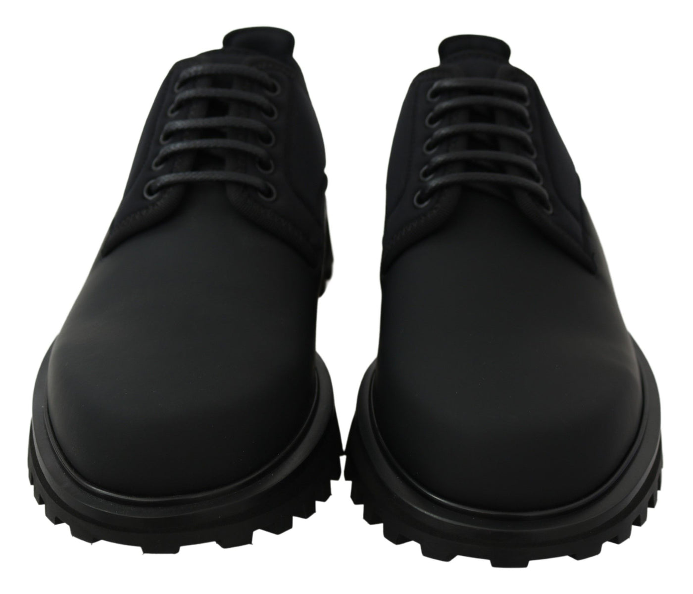 Dolce & Gabbana Schwarze gummierte Kalbsleder Chunky Derby Vulcano Schuhe
