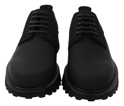 Dolce & Gabbana Schwarze gummierte Kalbsleder Chunky Derby Vulcano Schuhe