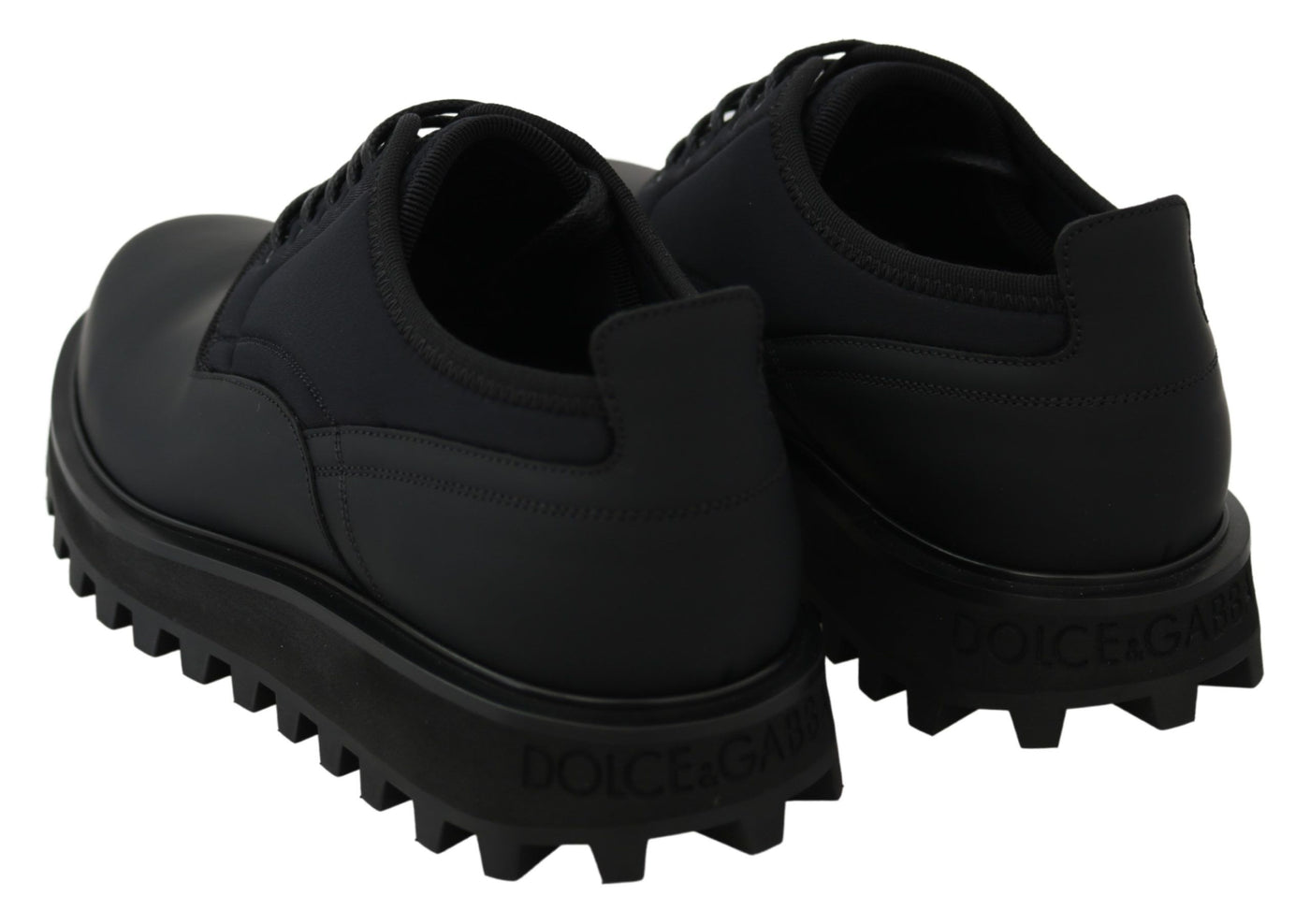 Dolce & Gabbana Schwarze gummierte Kalbsleder Chunky Derby Vulcano Schuhe