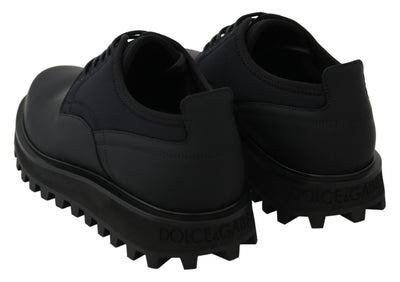 Dolce & Gabbana Schwarze gummierte Kalbsleder Chunky Derby Vulcano Schuhe