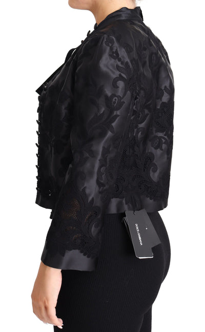 Dolce & Gabbana Schwarze Spitze durchsichtiges Korsett Organza Seidenjacke