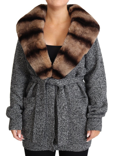 Dolce & Gabbana Graue Strickjacke Pelzmantel Kaschmirjacke